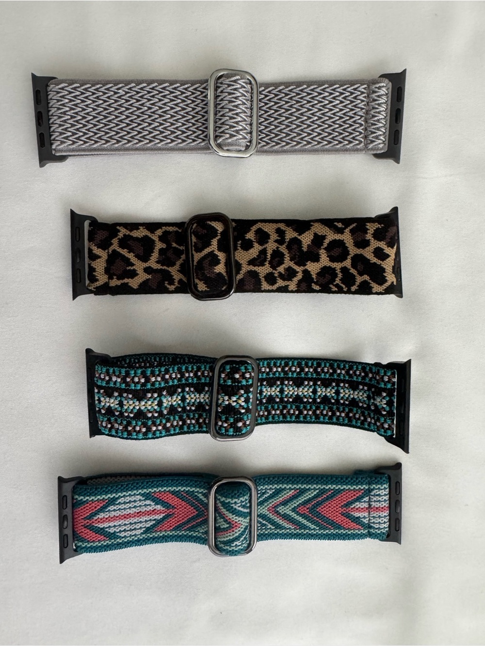 Adjustable Patterned Elastic Watch Strap Band - Gray, Leopard, Teal, Turquoise